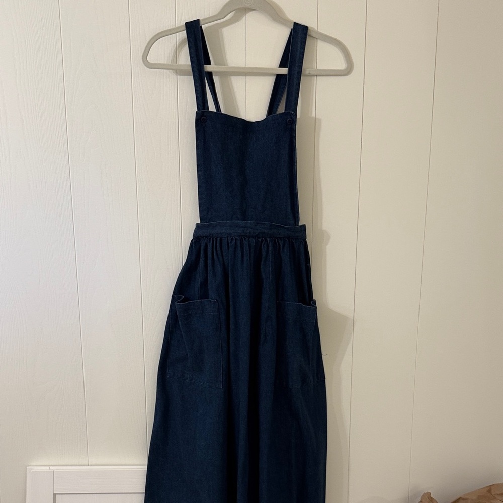 Dark Blue Denim Apron Dress 1980s vintage Ralph Lauren